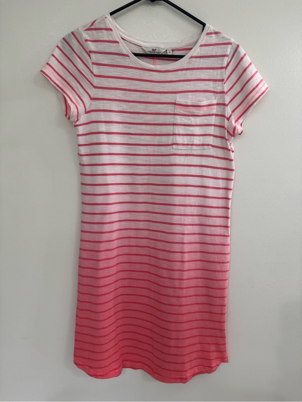Vineyard Vines Cotton Mini T Shirt Dress Pink White Stripe Ombre Preppy XS